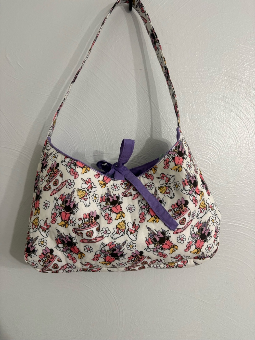 Handmade Disney Minnie Daisy Shoulder Bag Purse Purple Pink Purple Custom Tie